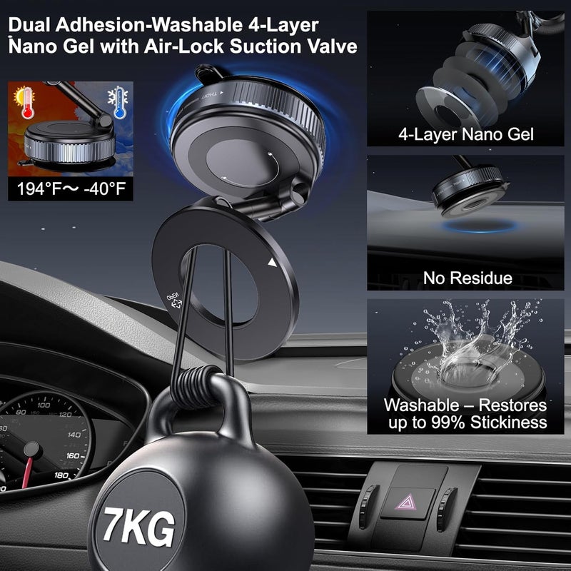 Jikasho Vacuum Magnetic Suction Phone Holder, Foldable and Retractable Hands-Free Suction Cup Phone Mount for Car/Gym/Mirror/Smooth Surface, Compatible with iPhone and Android (Space Grey) - Image 2